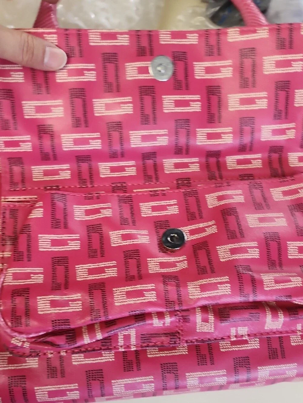 Guess Pink Logo-Print Satchel with Silver Hardware